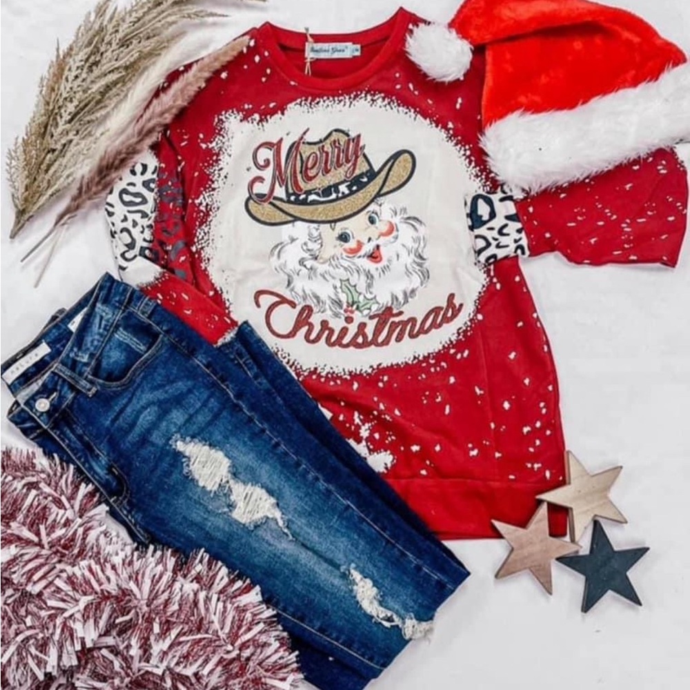 Santa leopard print red sweater fits snug, size up one for best fit